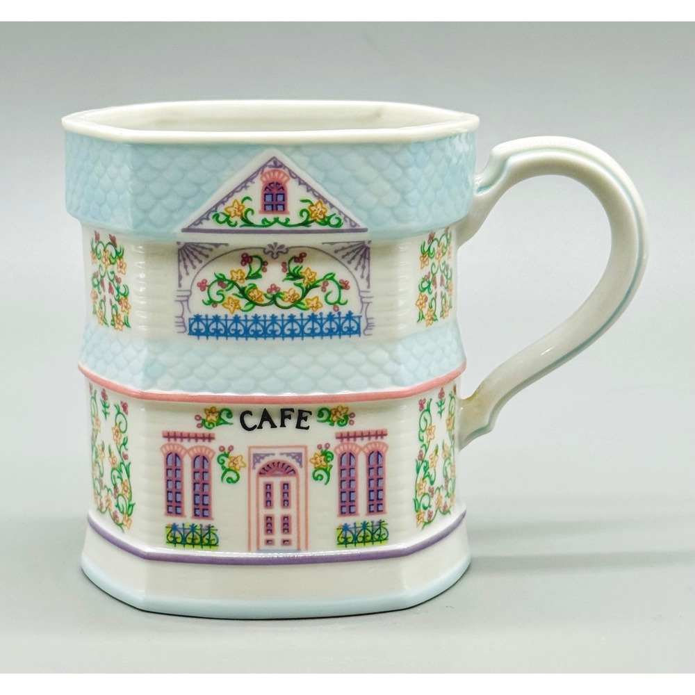 Lenox Village Cafe 1992 Coffee Mug Pastel Victorian House Blue Porcelain C